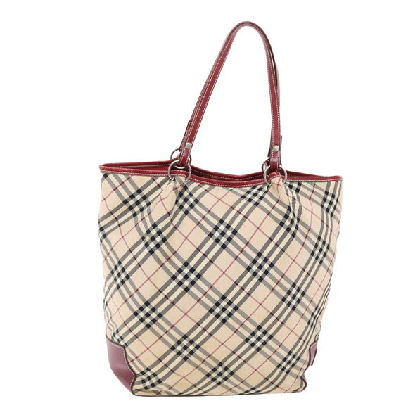 BURBERRY Nova Check Blue Label Tote Bag Nylon Beige Red Auth 49770 - Picture 13 of 16